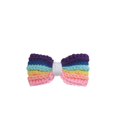 Multi-color striped crochet bow hair clip