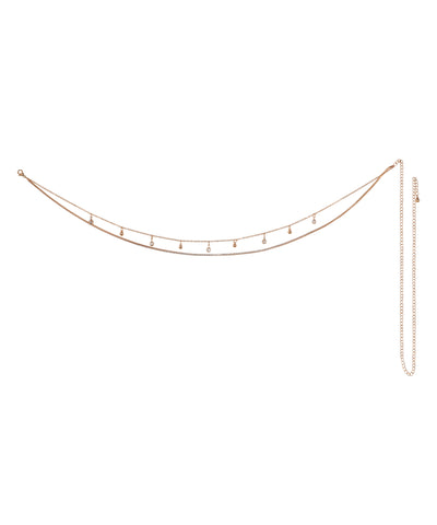 Rose-gold tone waist chain with double layers and dangle cubic zirconia stones