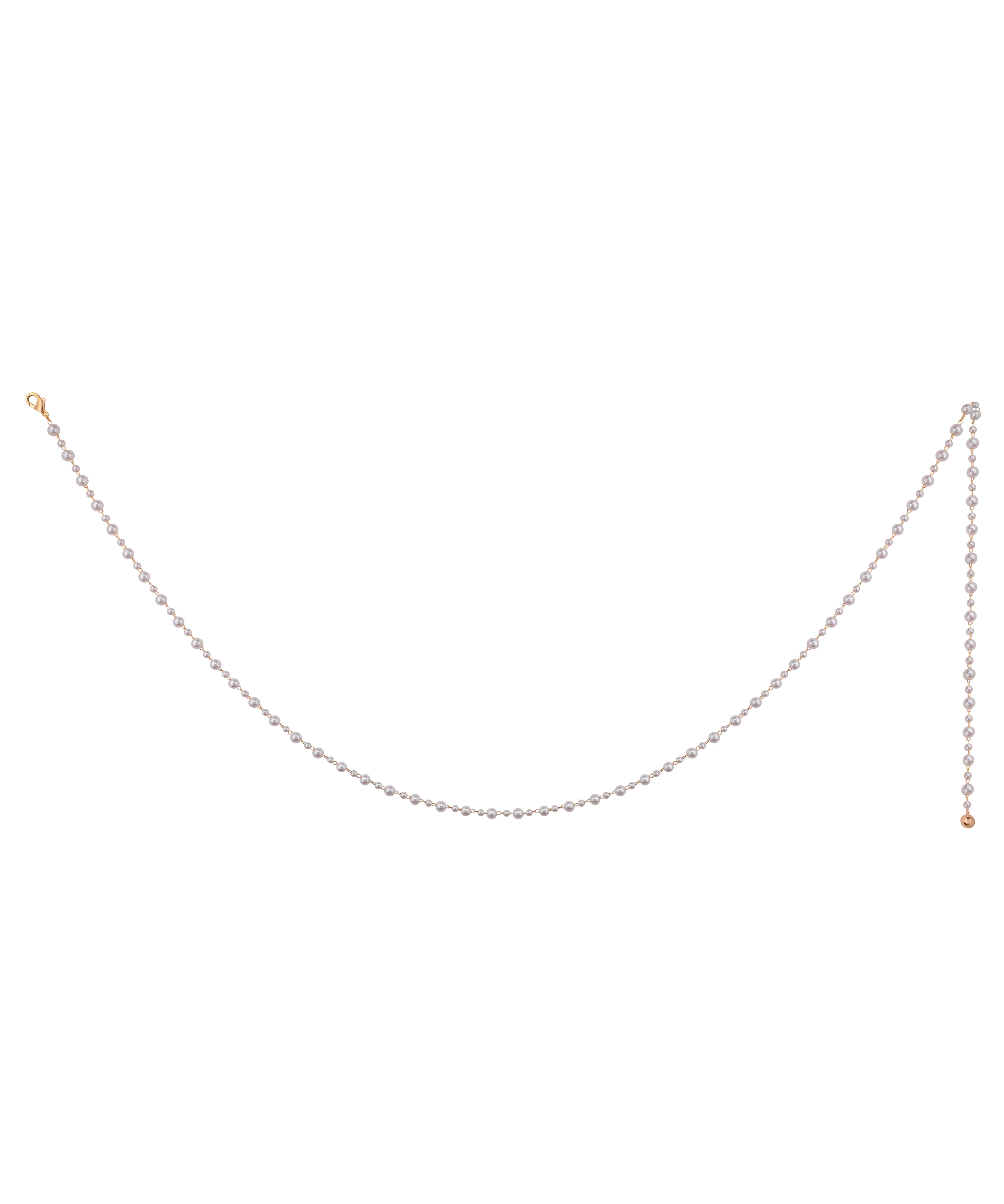 Rose-gold-tone waist chain with small faux pearls and decorative dangle