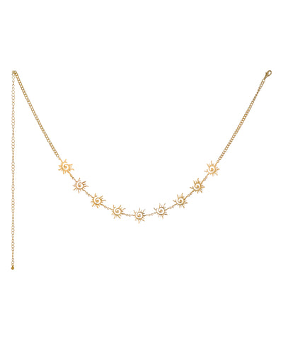 Gold-tone waist chain with sun charms and spiral detail