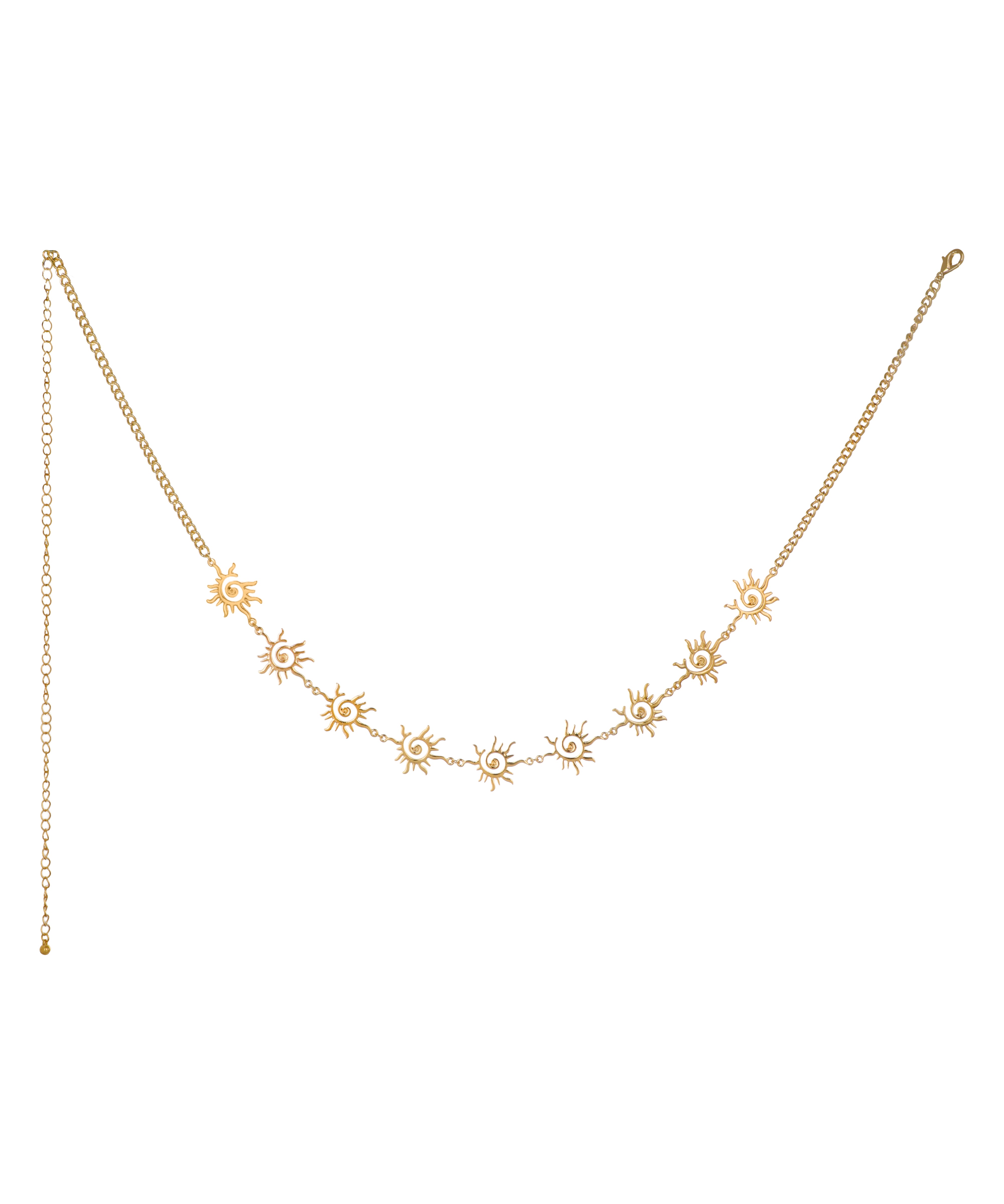 Gold-tone waist chain with sun charms and spiral detail