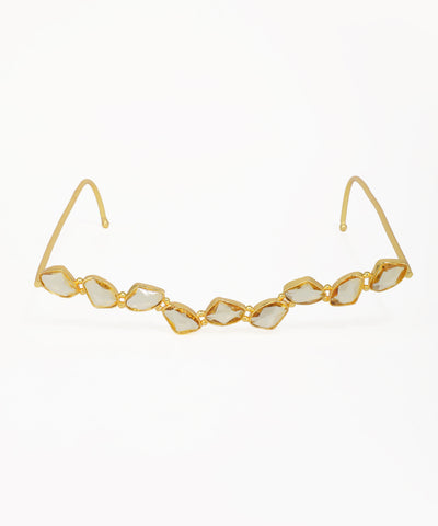 Gold-tone facelet with clear geometric glass crystals