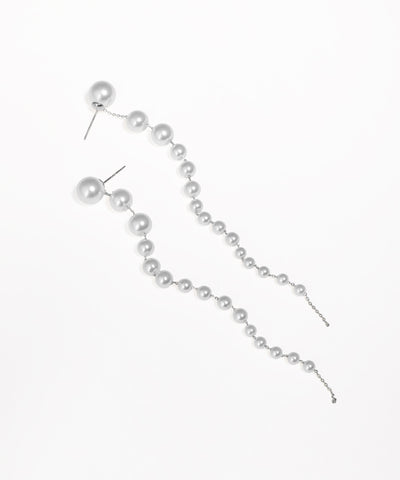 Silver-tone earrings with graduated faux pearl chain