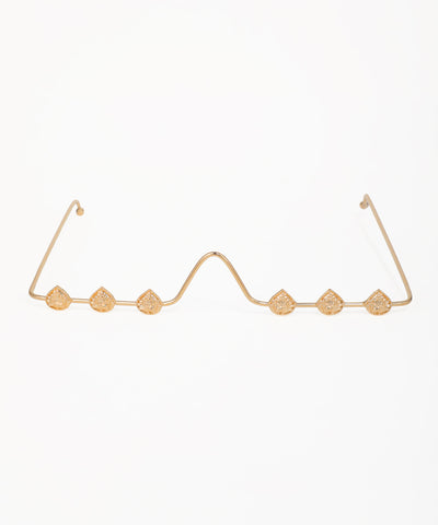 Gold-tone facelet with six ornate heart-shaped motifs on a delicate wire frame and side arms