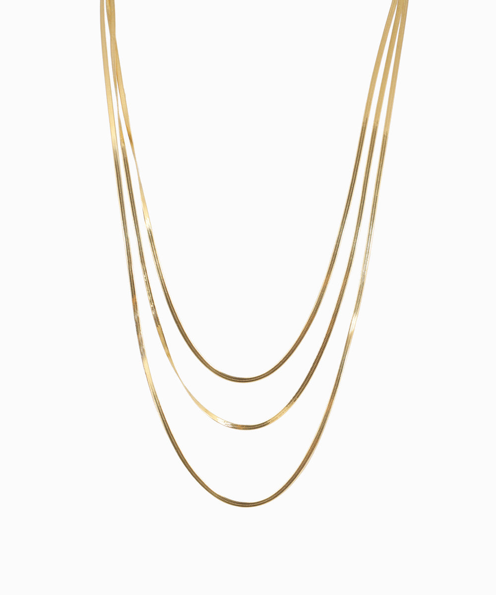 Gold-tone triple layered flat chain necklace