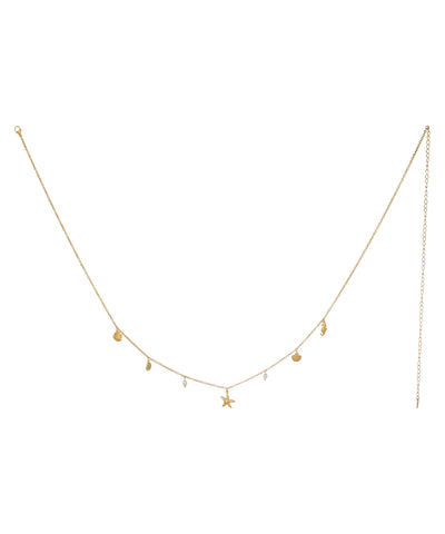 Gold-tone waist chain with seashell, starfish, seahorse, and faux pearl charms