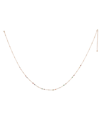 Rose-gold-tone delicate waist chain with colorful glass crystals and small metallic beads