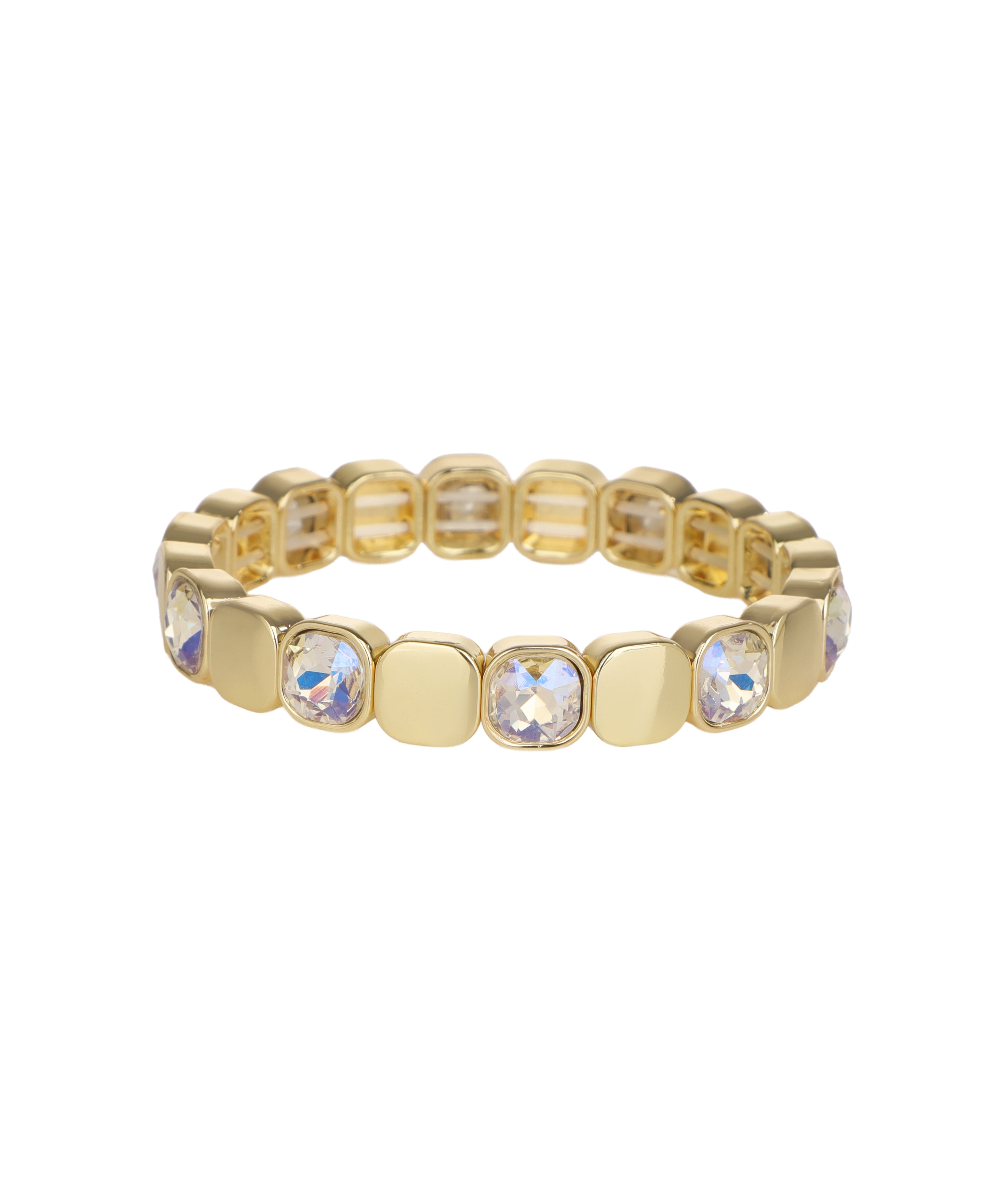 Gold-tone bracelet with alternating solid and crystal-studded square links