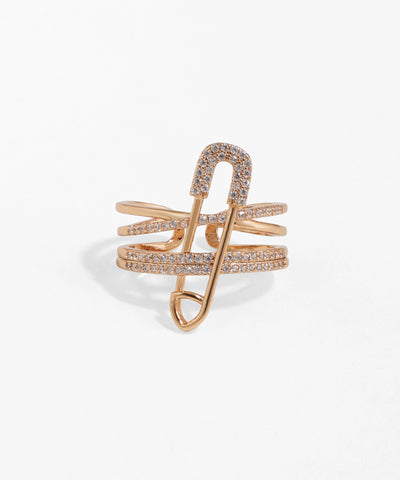 Rose gold ring with a unique design on a white background