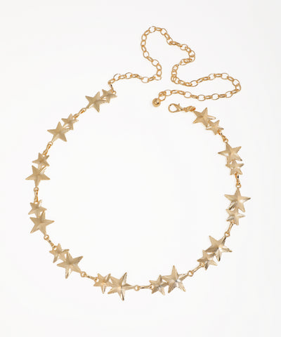 Gold-tone waist chains with textured sculpted star motifs and an adjustable lobster clasp closure