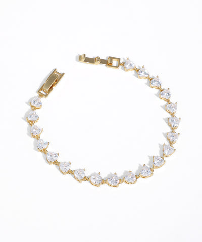 Gold-tone bracelet with continuous heart-cut CZ stones