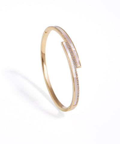 Gold-tone bracelet with iridescent inlay and pave-set clear stones