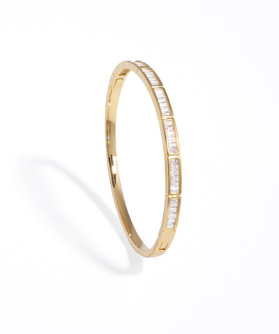 Gold-tone bracelet with linear rectangular CZ stones