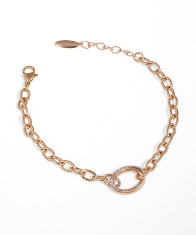 Rose-gold-tone chain bracelet with pavé CZ oval link and lobster clasp