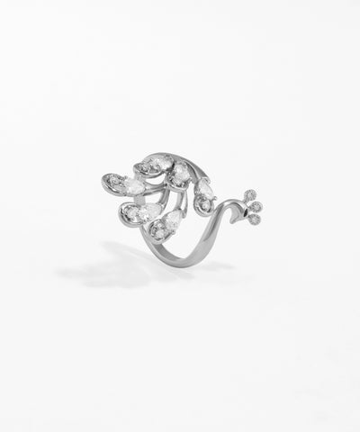 Silver ring with gemstones on a white background