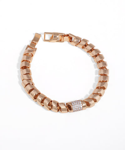 Rose-gold-tone bracelet with curved links and a sparkling cubic zirconia stone-studded segment