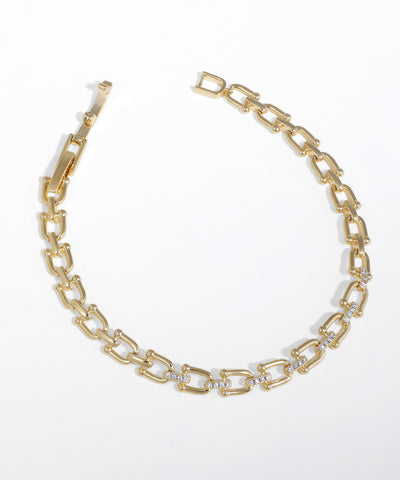Gold-tone U-link chain bracelet with clear stone accents
