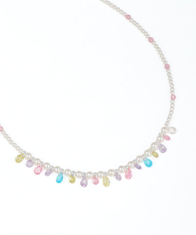 Necklace with pastel-colored beads on a white background
