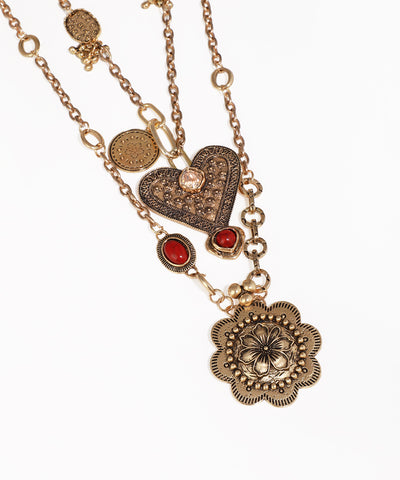 Boho Multi-Layer Heart & Floral Charm Necklace | Stylika