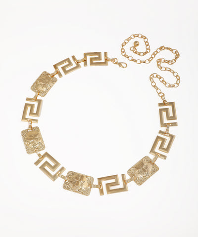 Gold-tone waist chains with alternating meander and embossed rectangular panels
