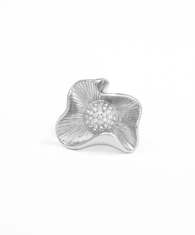 Silver ring with a diamond on a white background
