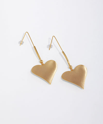 Gold-tone heart drop earrings with a brushed finish