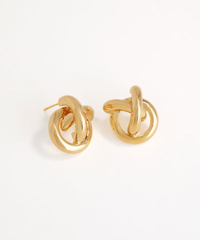 Pair of gold hoop earrings on a white background