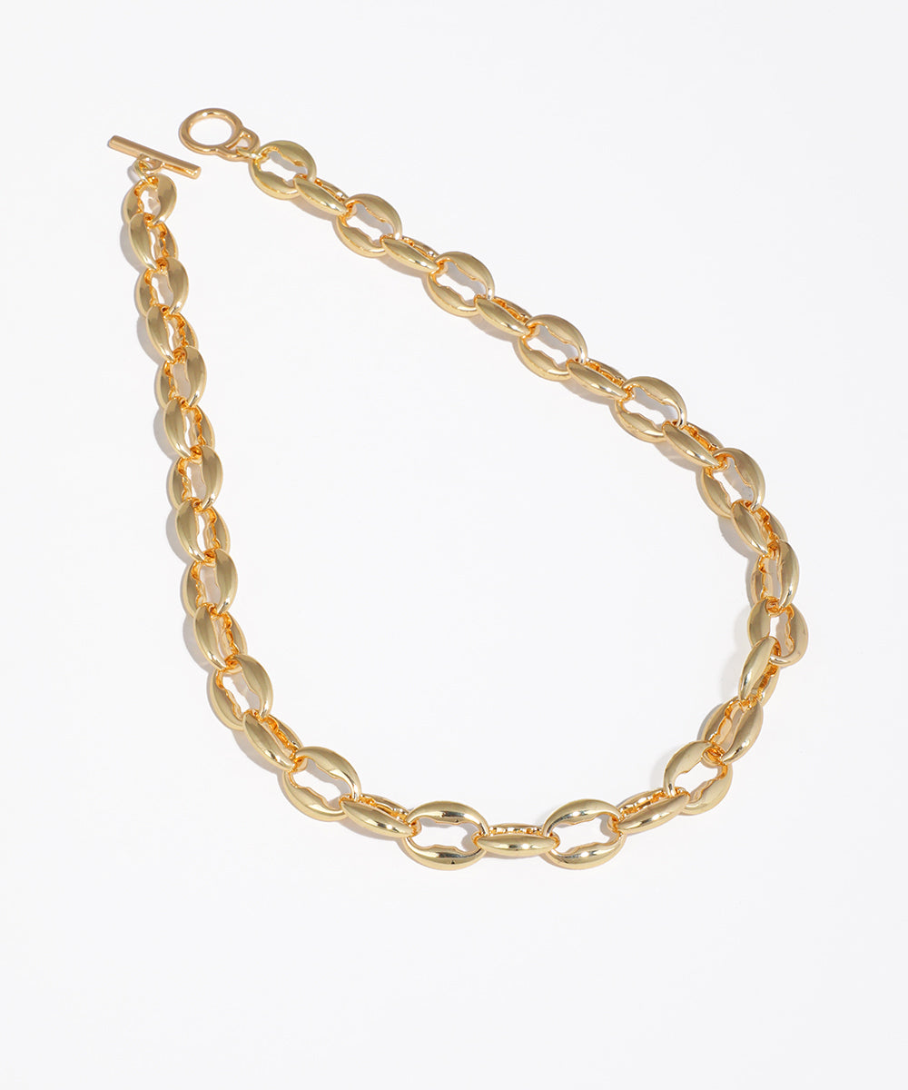 Gold-tone necklace with chunky oval links and a toggle clasp