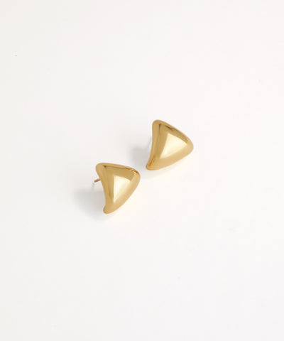 Gold triangle-shaped earrings on a white background