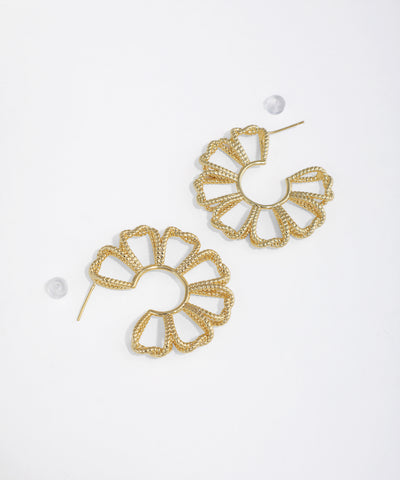 Gold-tone textured petal design c-hoop earrings