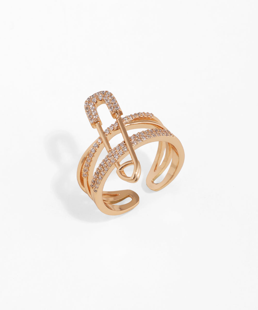 Crisscross Sparkle Safety Pin Adjustable Ring | Stylika