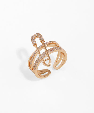 Crisscross Sparkle Safety Pin Adjustable Ring | Stylika