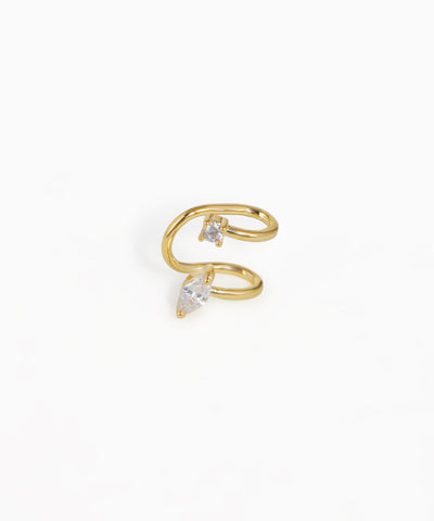 Gold-tone ear cuff earring with curved design and two clear stones