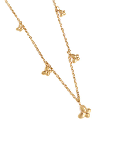 Gold necklace with star-shaped pendants on a white background