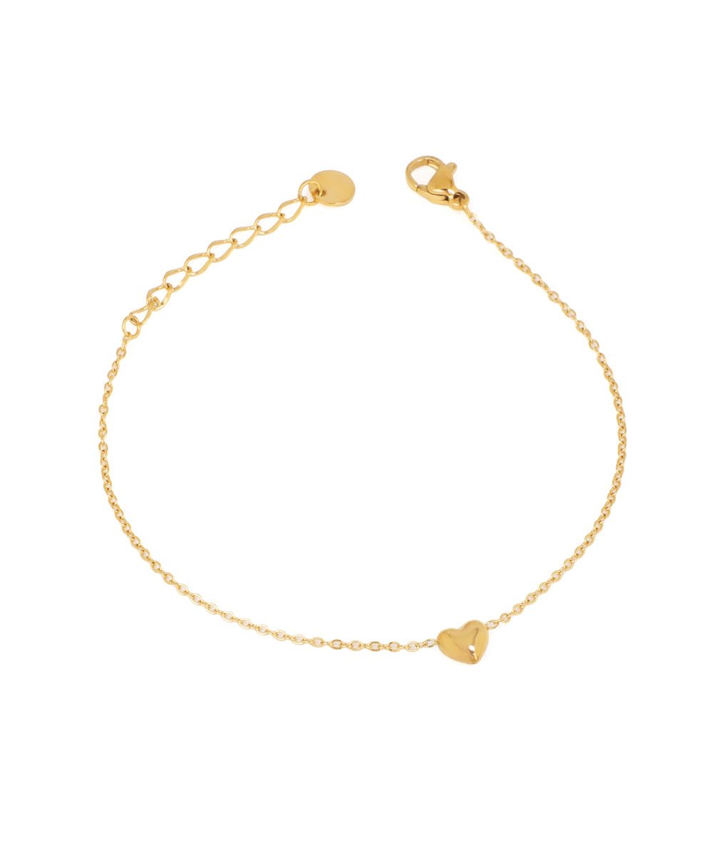 Gold-tone bracelet with a small, puffed heart charm and an extender chain