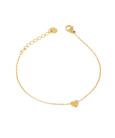 Gold-tone bracelet with a small, puffed heart charm and an extender chain