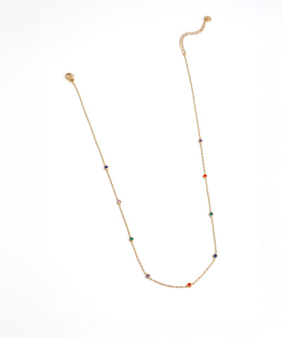 Necklace with small colored beads on a white background