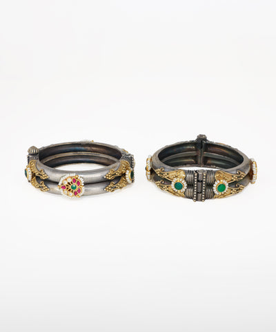 Designer Floral Oxidised Bangle Bracelets Set for Women | Stylika