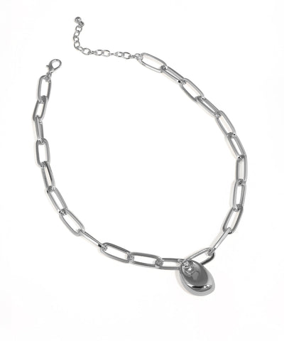 Silver-tone necklace with chunky oval links and a polished abstract drop pendant