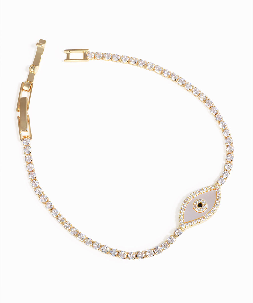 Rose gold bracelet with diamond accents on a white background