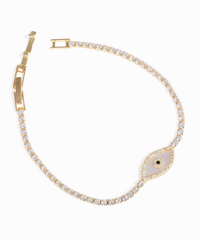 Rose gold bracelet with diamond accents on a white background