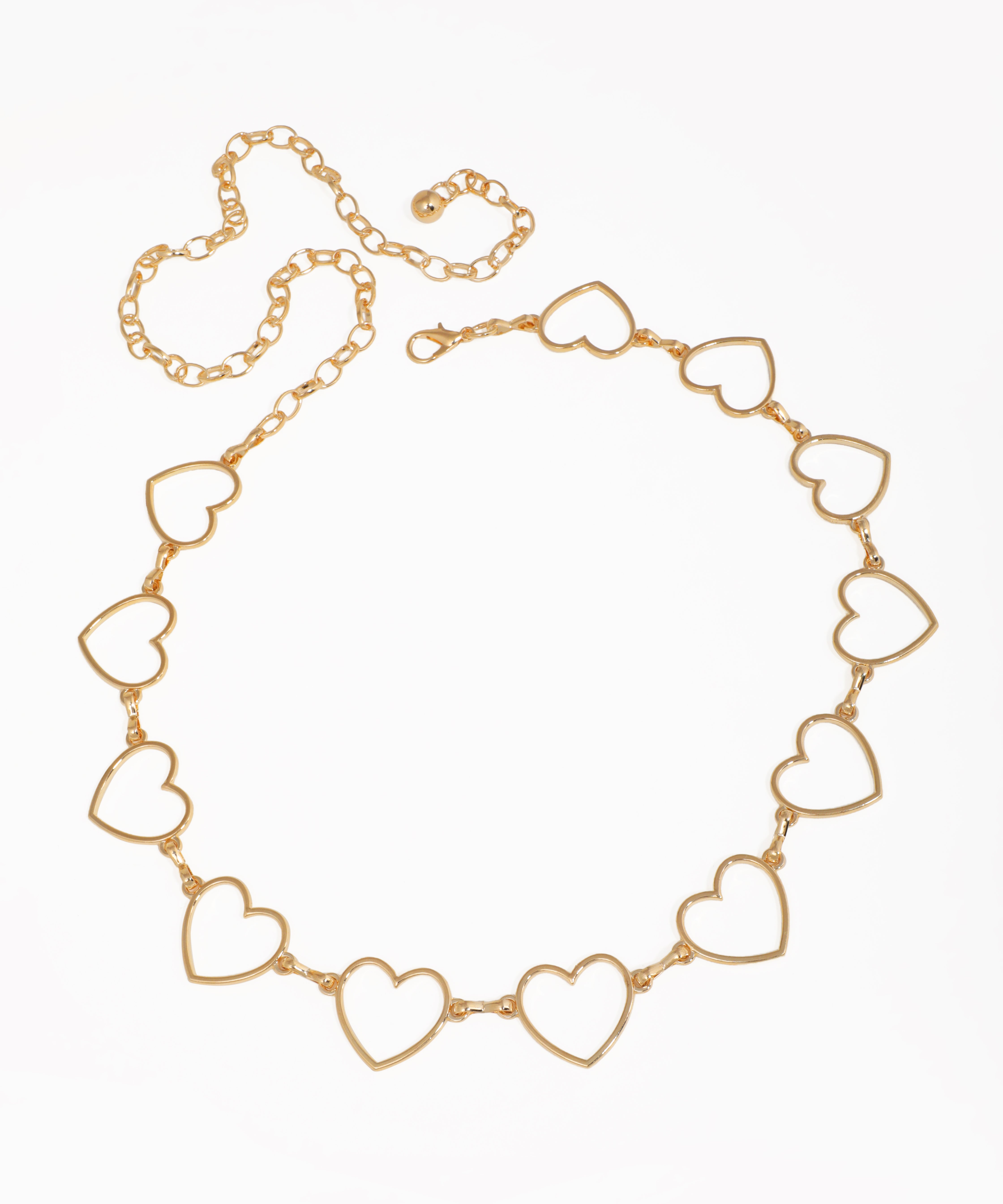 Gold-tone waist chain with open heart links and lobster clasp closure