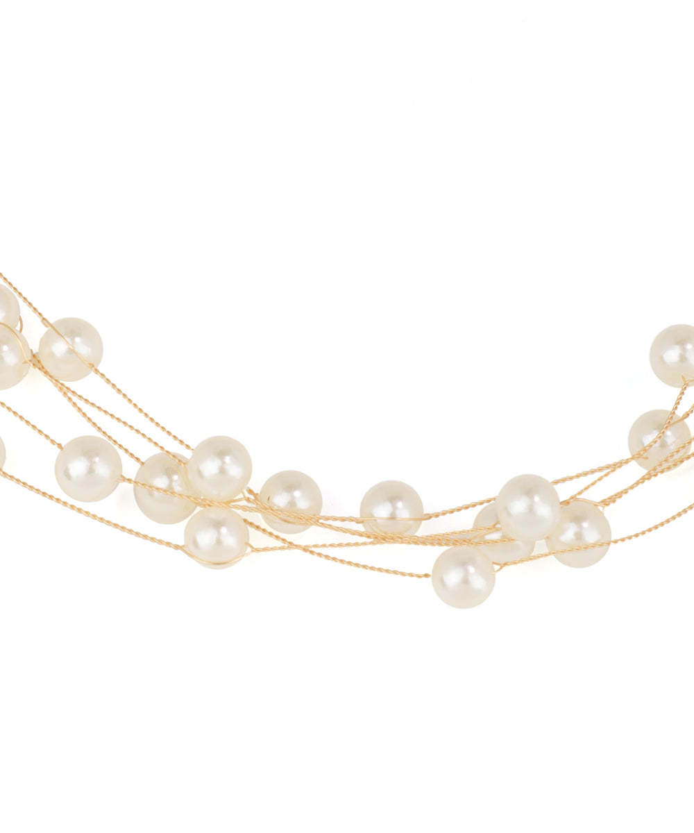 Multi-layered pearl necklace on a white background