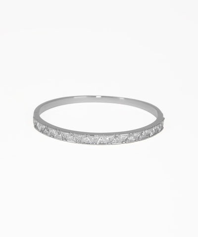 Silver bracelet with small stones on a white background