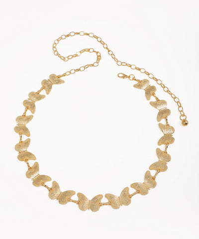 Gold-tone waist chain with embossed butterfly links