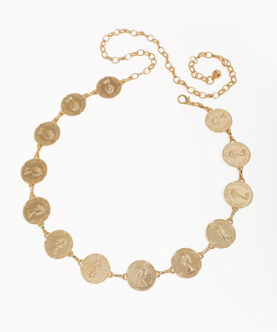 Gold-tone waist chains with embossed coin medallions