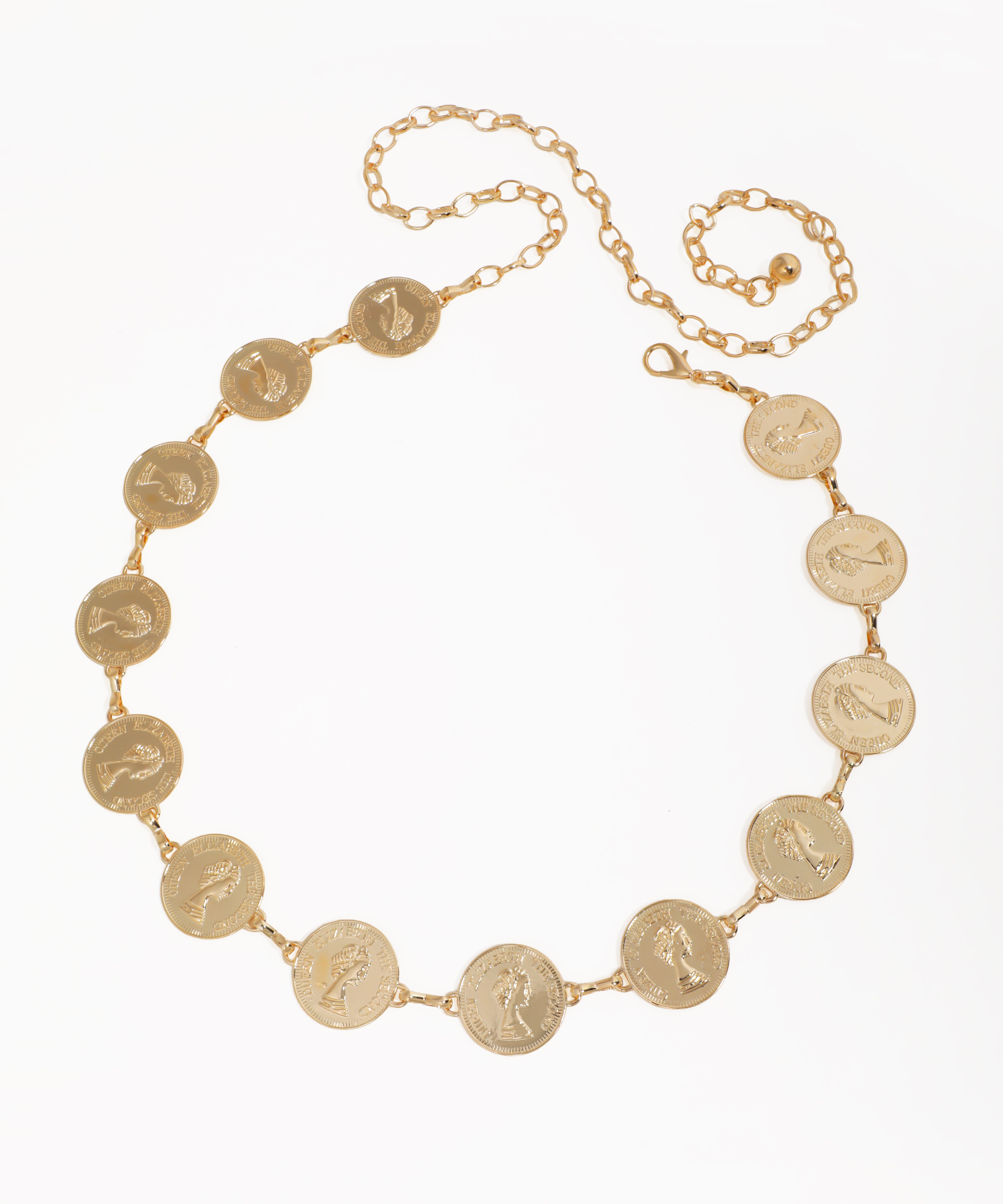 Gold-tone waist chains with embossed coin medallions
