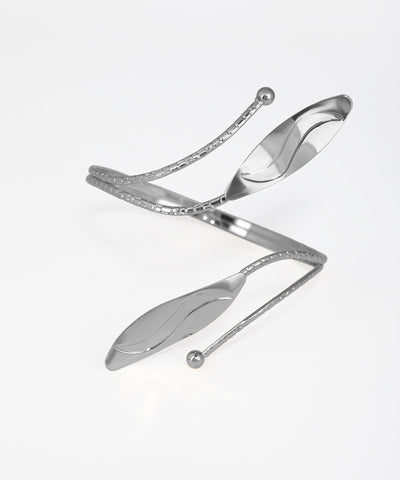 Silver bracelet with a unique design on a white background