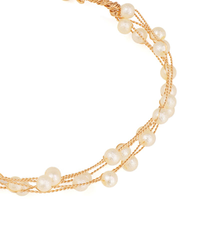 Multi-strand pearl necklace with gold accents on a white background