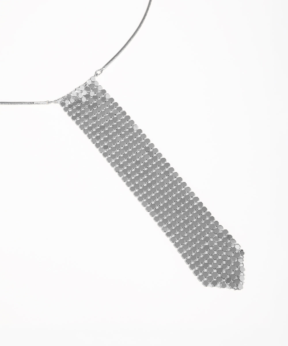 Silver beaded tie on a white background